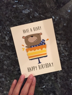 HBD card with bear popping out of the cake!